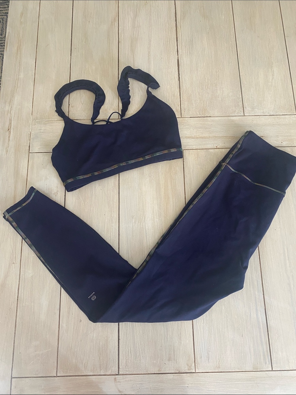 Bandier x Something Navy Blue Leggings & Sports Bra Set Small